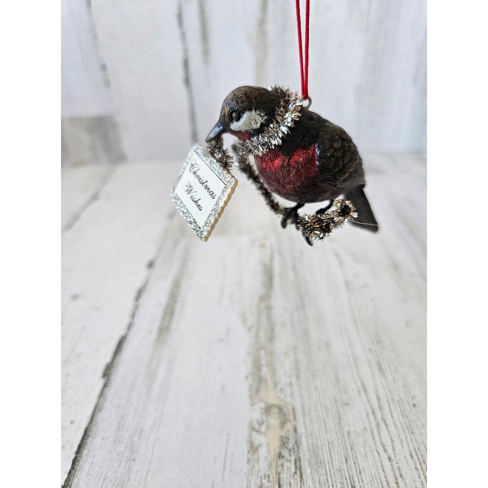 Bird tinsel silver garland ornament Xmas tree wishes glitter